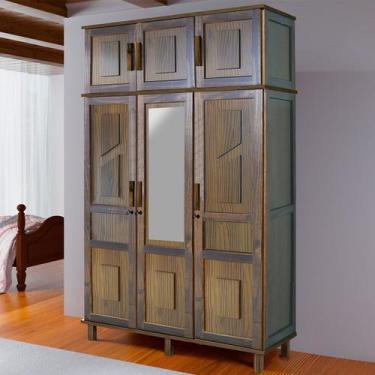 Imagem de Guarda-Roupa Solteiro Suécia Madeira Maciça 6 Portas com Espelho Imbui