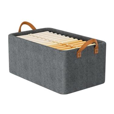 Imagem de Organizador de roupas Bins de armazenamento de tecido dobrável com moldura de aço galvanizada Material durável grosso para prateleiras de armário Organização da casa de utilitário (Cinza)