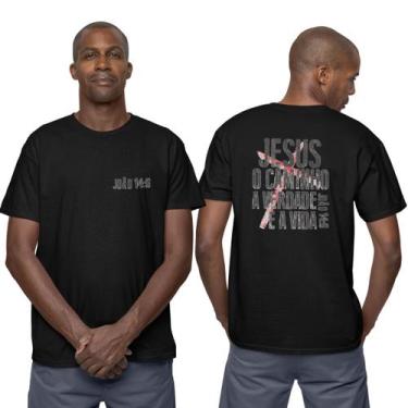 Imagem de Camiseta Masculina Cristã Estampa João 14.6 100% Algodão - C&R CONFECÇ