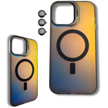 Imagem de Capa Case Capinha Holográfica compatível com carregamento por indução para iPhone 13 Pro Max com Protetores de Lente e Alça Kick Stand