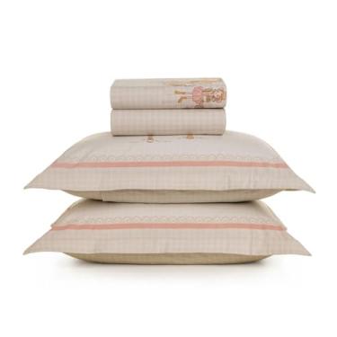 Imagem de Jogo de Cama Infantil Tamanho Casal Karsten Percal 200 Fios 100% Algodão Dobra Feita Estampado Kids (Daisy - Bege Rosa)