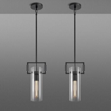 Imagem de YKYQQLT Mondern Luzes pendentes pretas serrilhadas ilha de cozinha pacote com 2, 30,5 cm de luz pendente de ilha de vidro, luz pendente de casas de fazenda, para cozinha, sala de jantar, banheiro