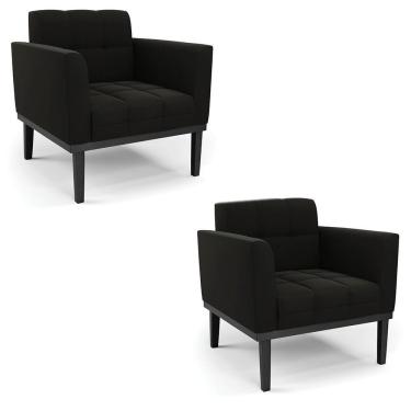 Imagem de Poltrona Base De Madeira Fixa Preto Kit 2 Elisa Suede D03 - D'rossi Cor Preto