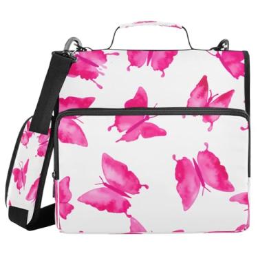 Imagem de STAYTOP Lindo fichário escolar de borboleta com alça de ombro, anéis de vedação de 3,8 cm, capacidade para 600 folhas, pasta de arquivos expansível, vários bolsos e organizador de armazenamento