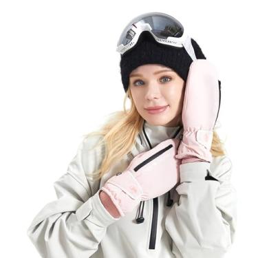 Imagem de Luvas térmicas de esqui masculinas – Luvas de snowboard impermeáveis com tela sensível ao toque com camada de armazenamento, luvas unissex para esportes de inverno (rosa)