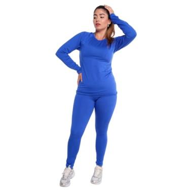Imagem de Conjunto Camiseta Unissex e Calça Segunda Pele Proteção UV50+ Fitness Academia (G, Azul)