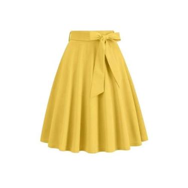Imagem de Mulheres verão midi saia longa sólida elegante faldas cintura alta uma