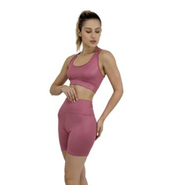Imagem de Conjunto Top Nadador + Shorts Cintura Cirrê Anti-transparência Fitness Academia (M, Rosa)