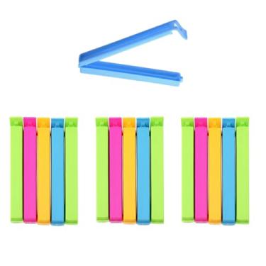 Imagem de 15 peças de clipes de plástico para embalagens de alimentos, clipes de saco de vedação de design curvo para alimentos, cozinha e casa, 10,8 cm, 5 cores