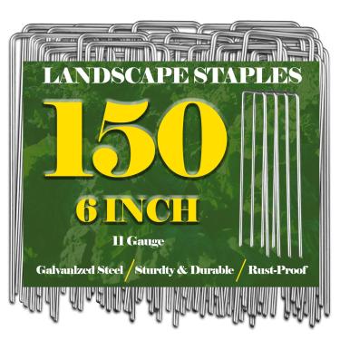 Imagem de Pacote com 150 grampos galvanizados para paisagem, estacas resistentes em forma de U de 15 cm, estacas de jardim de tecido de gramado para proteção de paisagismo, tubos de irrigação, cercas (pacote