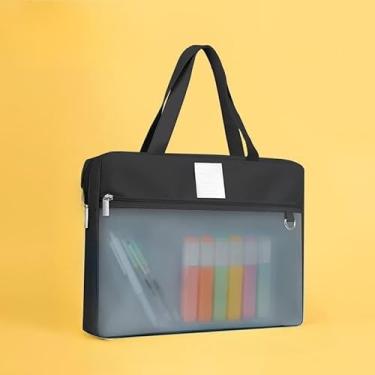 Imagem de Bolsa Executiva com Zíper para Documentos A4, Pasta de Mão Portátil para Estudantes e Escritório, Organizador de Material Escolar e Arquivos para Uso Diário (horizontal-preto)
