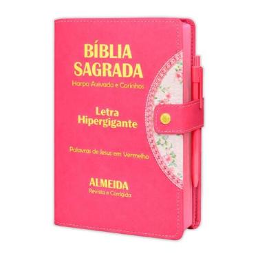 Imagem de Bíblia Sagrada Letra Hipergigante - Pink - Botão e Caneta Revista e Co