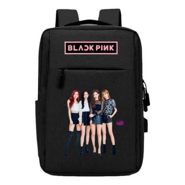 Imagem de Mochila Escolar Kpop Rosa Pink Black USB com Estampa DTF e Compartimen