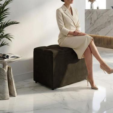 Imagem de Puff Baú Organizador Atena Estofado Capitonê Veludo Marrom - ARKELL, M