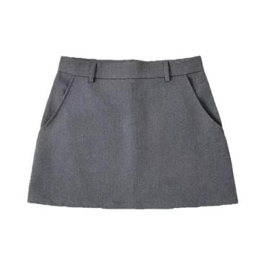 Imagem de Saia Mini Vintage De Cintura Alta Para Mulheres, Zíper Traseiro Sólido