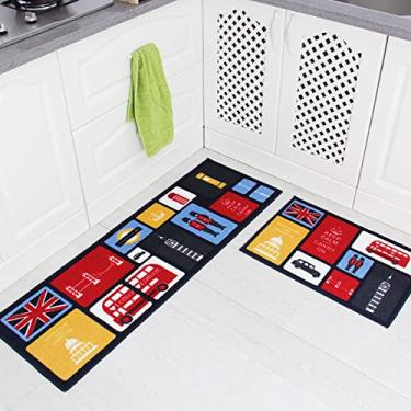 Imagem de youyoucool Tapete de cozinha, 2 peças, tapetes e tapetes de cozinha, tapete acolchoado antifadiga, conjunto de tapetes de cozinha antiderrapantes à prova d'água para cozinha, escritório, pia 40,6 x 61