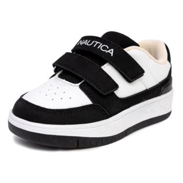 Imagem de Nautica Tênis infantil de alça dupla | Sapatos esportivos casuais para meninos e meninas | Ajuste durável e confortável para crianças pequenas e pequenas, Branco preto grosvenor, 7 Toddler