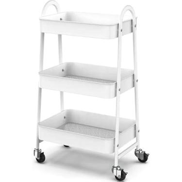 Imagem de Prateleira carrinho organizador de metal multiuso 3 andares com rodinhas Branca GH209