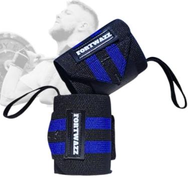 Imagem de Par Munhequeira Musculação Crossfit Lpo Elástica Alta Compreensão Tamanho Único Fortwazz ZZ300 (Preto/Azul)