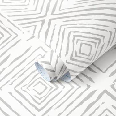 Imagem de Ismoon Papel de parede cinza para contato geométrico boho papel de parede removível moderno 44 cm x 32 m para armários de cozinha papel de parede autoadesivo neutro banheiro decoração vinil
