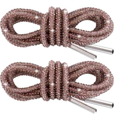 Imagem de PAGOW 1 par de cadarços de strass para sapatos, cadarços redondos com glitter para tênis, corda de diamante brilhante de cristal, Rosa empoeirado, 120cm
