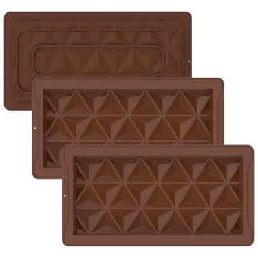 Imagem de Kaimenhong Molde de barra de chocolate, silicone antiaderente, 3 peças, prisma retangular, 25 x 13,5 x 2,5 cm, moldes para fazer chocolate