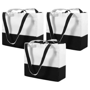 Imagem de Bolsa de compras de lona com 3 peças, bolsa de compras resistente, grande capacidade de carga, organizador de mercearia, bolsa de armazenamento de grande capacidade para piquenique.