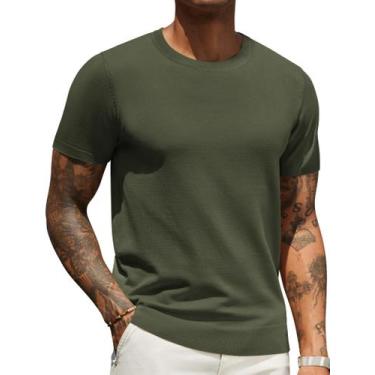 Imagem de Suéter masculino COOFANDY, gola redonda, manga curta, tricotado, verde