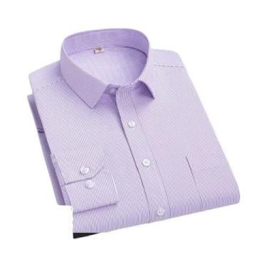 Imagem de Camisa Masculina de Negócios Listrada Branca - Manga Comprida 4XL - An