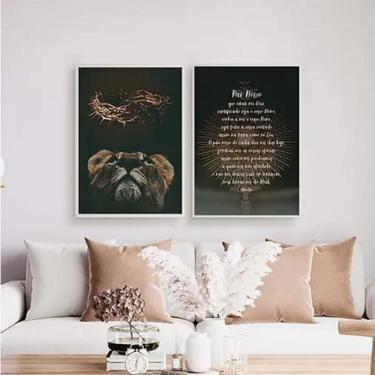 Imagem de Kit 2 Quadros Oração Pai Nosso Leão 45X34Cm Com Vidro Branca