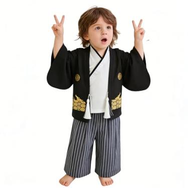 Imagem de Fantasias de samurai para meninos, conjunto de roupas de quimono infantil, para meninos, guerreiro japonês, Halloween, cosplay, manto ninja preto