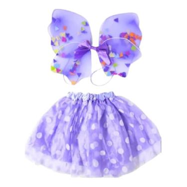 Imagem de Kit Fantasia Borboleta com Asas e Saia de Tule, Lilás com Bolinhas, Inclui Varinha