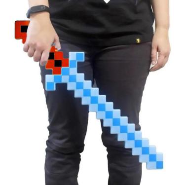 Imagem de Kit Brinquedo Espada Pixel Minecraft 58cm C/Som Luz+3 Pilhas