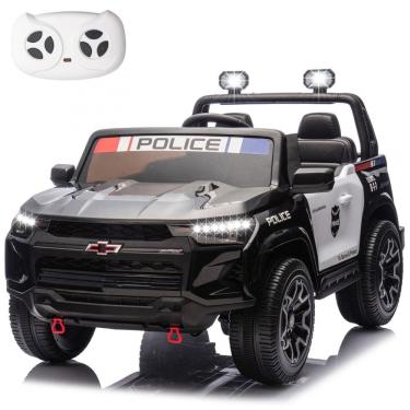 Imagem de Carro de Polícia Elétrico Infantil Chevrolet Colorado Licenciado 24V, 2 Lugares, 4WD, Controle Remoto, Música, Alarme, Megafone, Preto