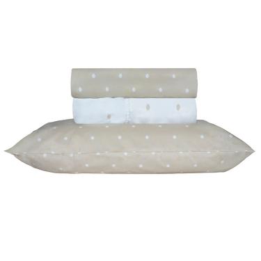 Imagem de Jogo de Cama Duplo Queen 4 Peças Percal 180 Fios Petit Bege Sonhare Prata