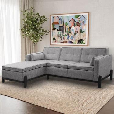 Imagem de Sofá 3 Lugares com Chaise Lado Direito 212cm em Linho Tiê CabeCasa Mad