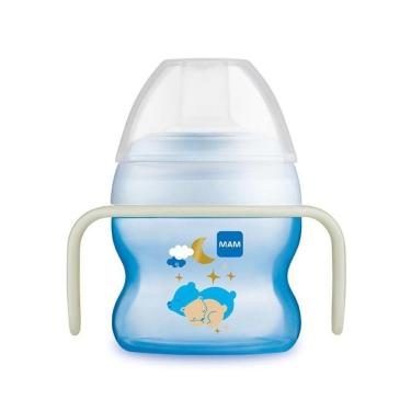 Imagem de Copo De Treinamento Bebe Mam 150 Ml Starter Brilha Escuro Night Antivazamento Azul 4+ 4253
