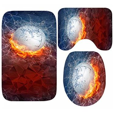 Imagem de Futebol, basquete, tênis, esportes, tapete de banheiro, fogo, água, salpicos, futebol, conjunto, tapete de banho, tapete higiênico, carpete, chuveiro, vôlei, 45x75 cm 3 peças