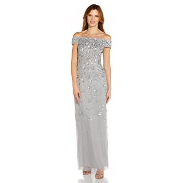 Imagem de Adrianna Papell Vestido feminino com ombros de fora com contas, Silver Mist, 34