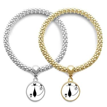 Imagem de DIYthinker Pulseira de gato preto família Halloween animal contorno amante joias pingente corrente presente casal
