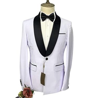 Imagem de Jaqueta masculina de 2 peças, lisa, trespassada, um botão, casamento, paletó de festa, jantar, branco, M 48/32)