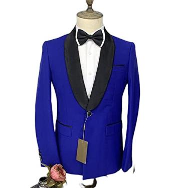 Imagem de Jaqueta masculina de 2 peças, lisa, trespassada, um botão, casamento, paletó de festa, jantar, azul, 3GG (56/40)