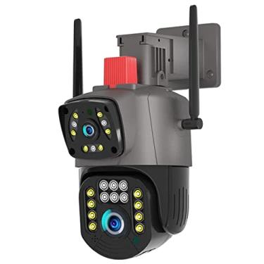 Imagem de Câmera de segurança externa com lente dupla, câmera de segurança externa 1080P com visão noturna colorida, câmera de vigilância doméstica com fio 2MP WiFi com holofote 2 vias conversa rastreamento