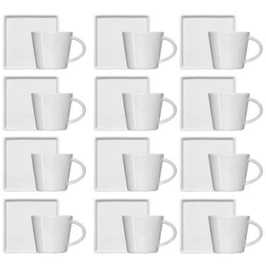 Imagem de Conjunto 12 Xícaras Café Chá Porcelana Branca 185ml Píres Quadrado Americana Germer