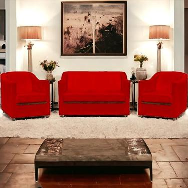 Imagem de Namoradeira Decorativa Para Recepção + 2 Poltronas Decorativas Para Sala De Espera Mila Suede Cores Pé Castanho (Vermelho)