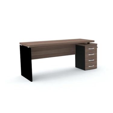Imagem de Mesa Pé Painel com Gaveteiro 4 Gavetas Pe40 em Mdp 164 x 60 cm Cor Walnut Base Preta