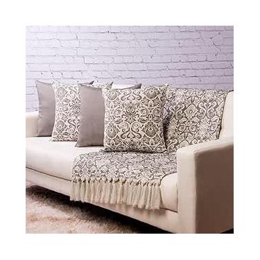 Imagem de Manta para Sofá Dupla Face Jacquard com Franja 1,40x1,80 + 4 Capas de Almofada (01 Arandela Cinza)