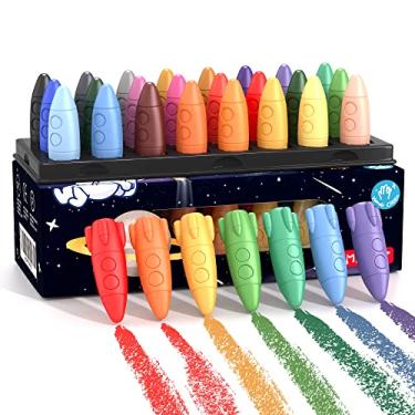Imagem de Giz de cera MASSRT espacial de 24 cores para crianças de 1 a 3 anos, não tóxico, sem bagunça, inquebrável, giz de cera lavável, presente seguro para colorir para bebês e crianças