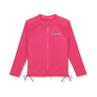 Imagem de BesserBay Camiseta de natação com cordão ajustável com zíper FPS 50+ para meninas de 4 a 14 anos, Vermelho rosa, 12 Years