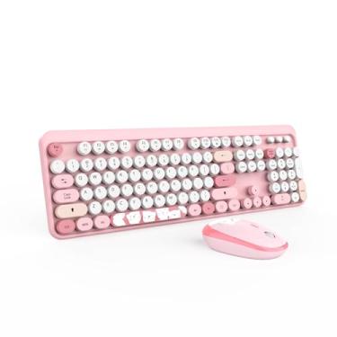 Imagem de Teclado sem fio, teclado Kootop fofo colorido de 104 teclas de máquina de escrever retrô para PC, laptop, desktop, Windows, teclados domésticos e de escritório (rosa)